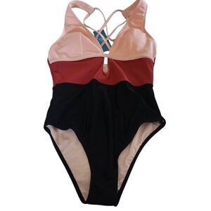 Cupshe Pink and Red Colorblock One Piece Swimsuit